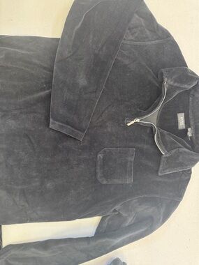 Hugo Boss Velour Zip-Up Men's Quarter Zip Sweater - Black, XXL